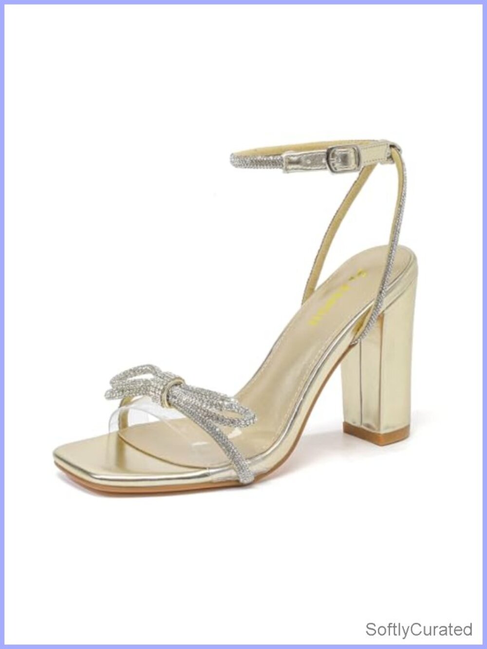 Rhinestone Bowknot Block Heel Ankle Strap Sandals 4 Inch Crystal Heels